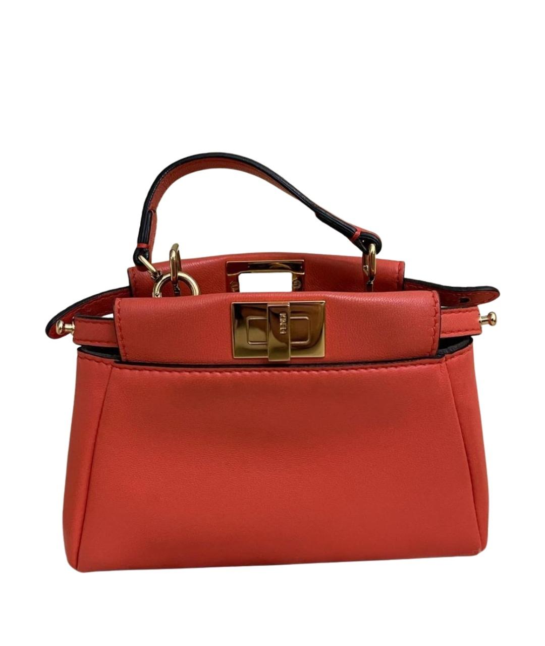 FENDI Коралловая кожаная сумка с короткими ручками, фото 1