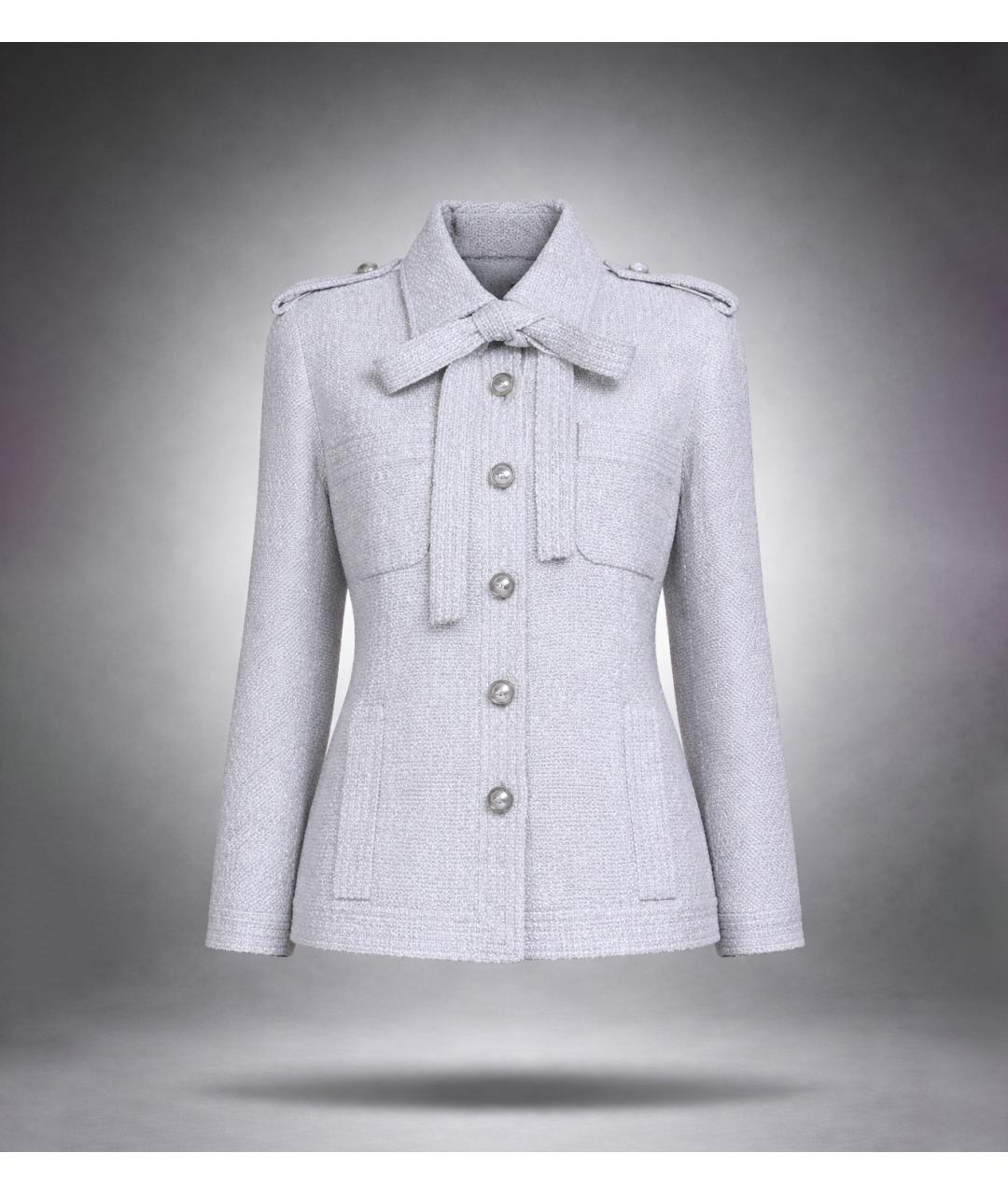 CHANEL Серый твидовый жакет/пиджак, фото 7