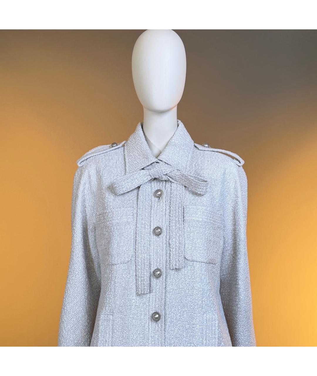 CHANEL Серый твидовый жакет/пиджак, фото 6