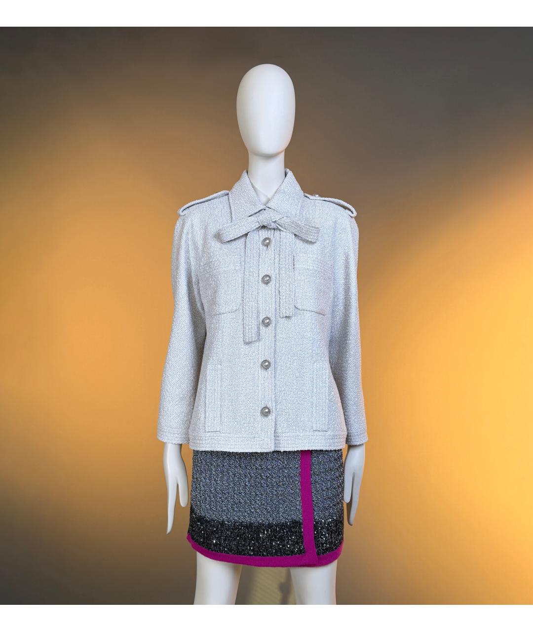 CHANEL Серый твидовый жакет/пиджак, фото 4