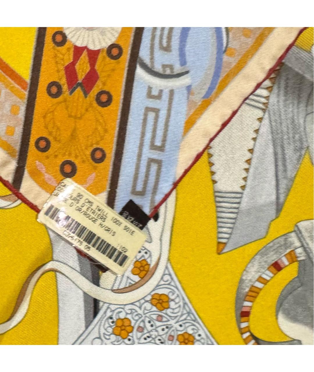 HERMES Желтый шелковый платок, фото 3