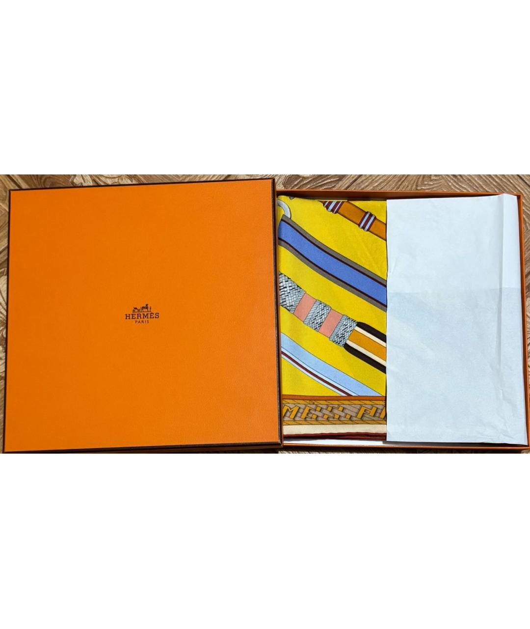 HERMES Желтый шелковый платок, фото 4