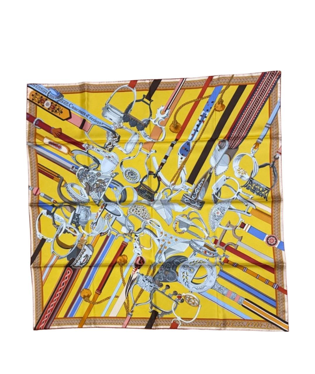 HERMES Желтый шелковый платок, фото 1