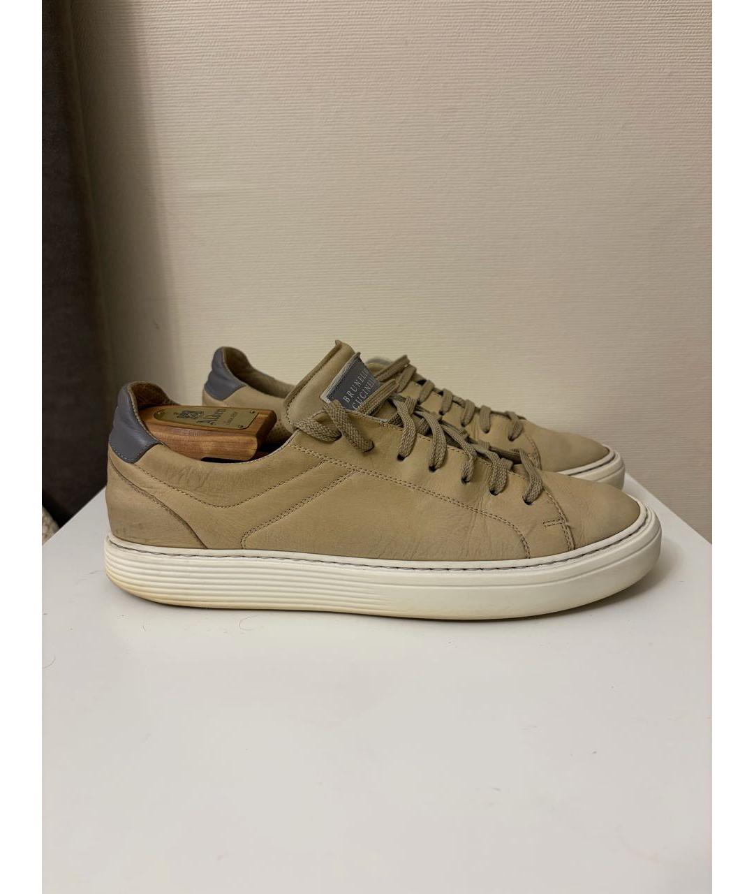 BRUNELLO CUCINELLI Бежевые кожаные низкие кроссовки / кеды, фото 7