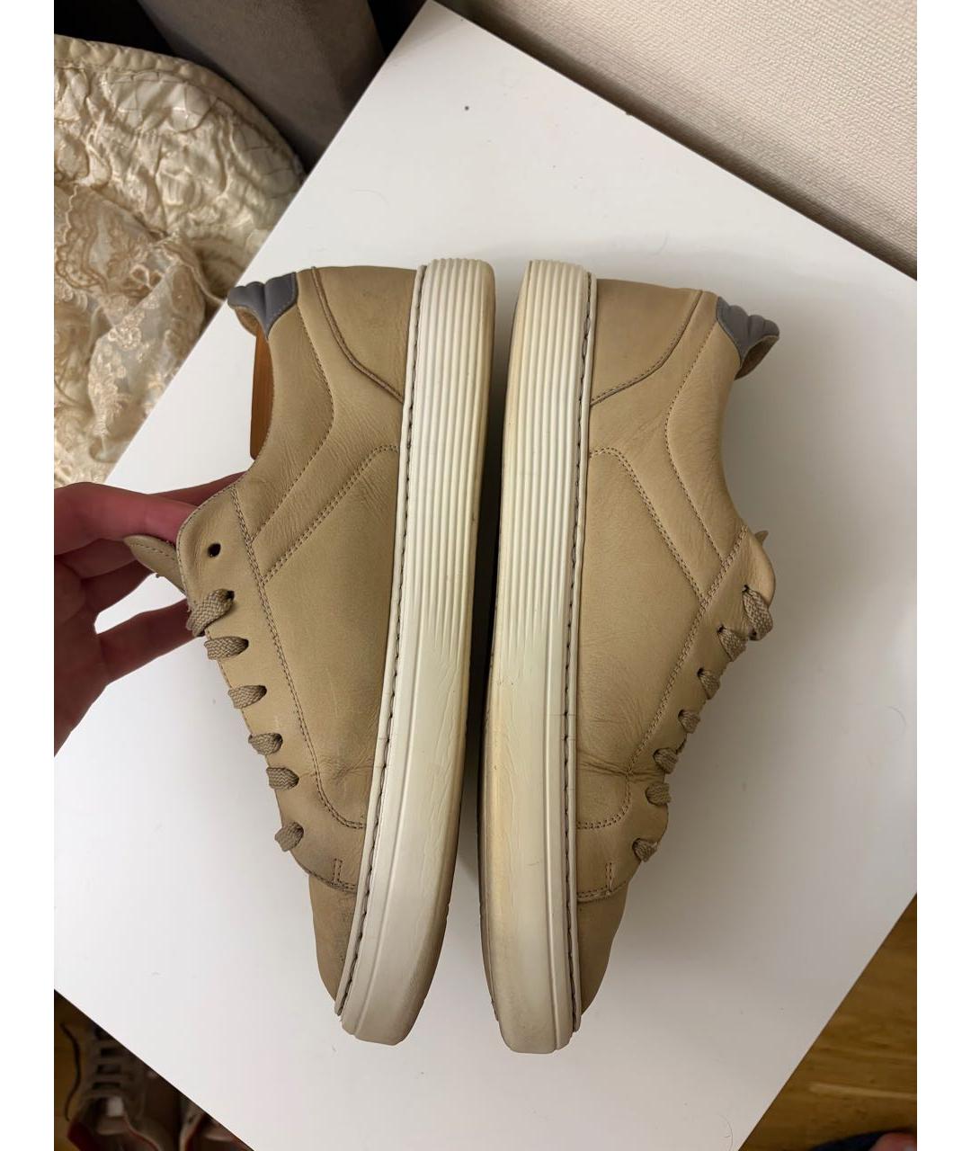 BRUNELLO CUCINELLI Бежевые кожаные низкие кроссовки / кеды, фото 3