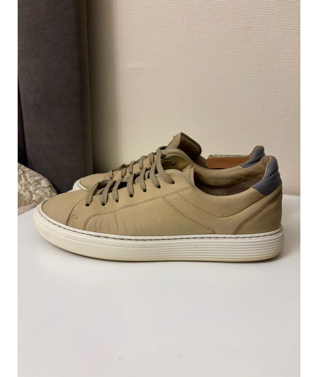 BRUNELLO CUCINELLI Бежевые кожаные низкие кроссовки / кеды, фото 2