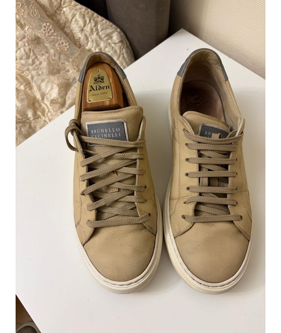 BRUNELLO CUCINELLI Бежевые кожаные низкие кроссовки / кеды, фото 4