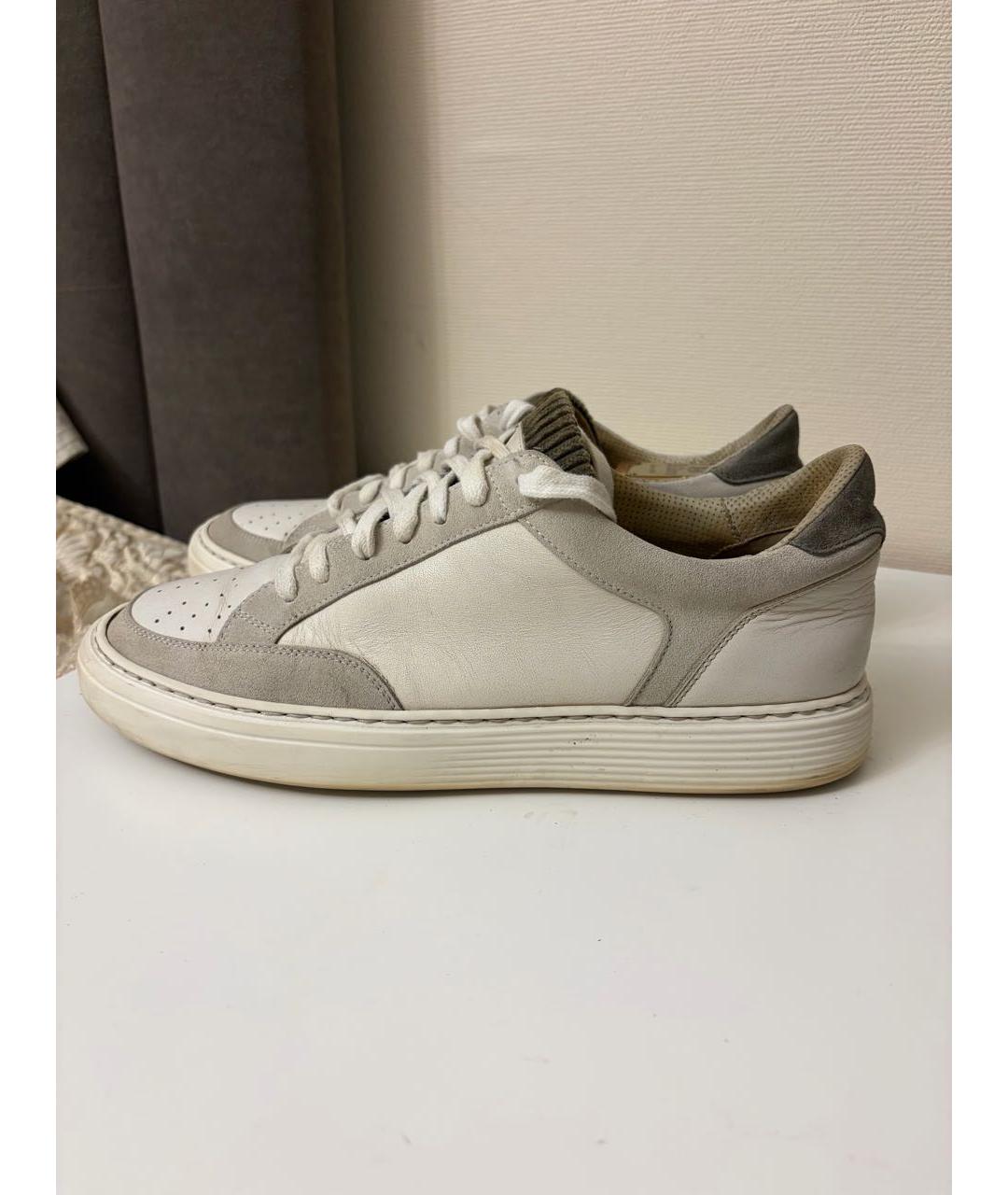 BRUNELLO CUCINELLI Белые кожаные низкие кроссовки / кеды, фото 8