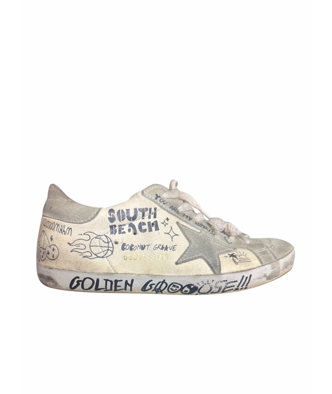 GOLDEN GOOSE DELUXE BRAND Бежевые кожаные кеды, фото 1