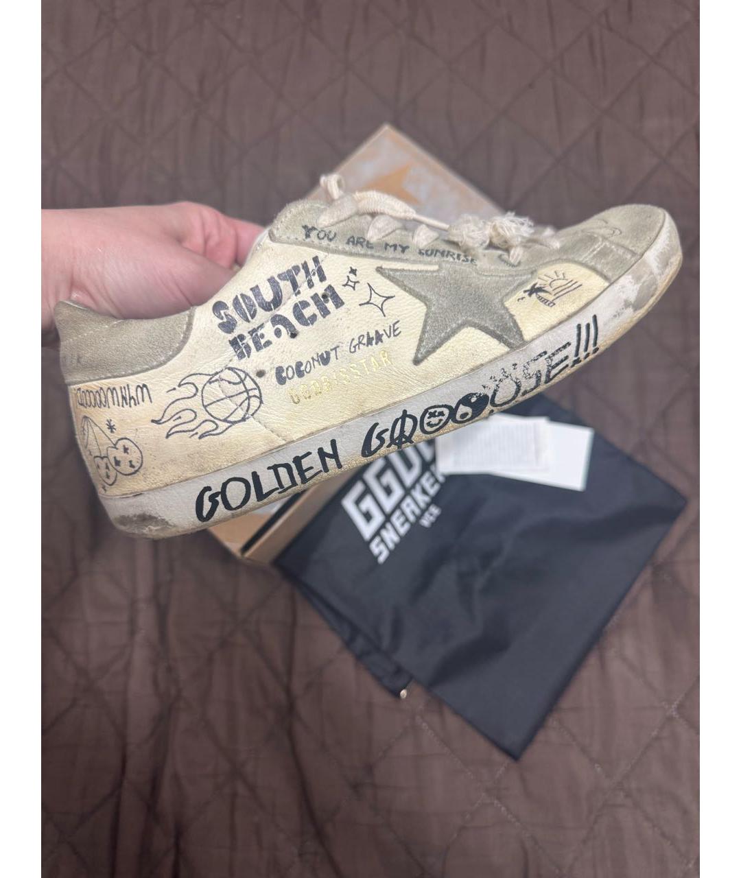 GOLDEN GOOSE DELUXE BRAND Бежевые кожаные кеды, фото 9