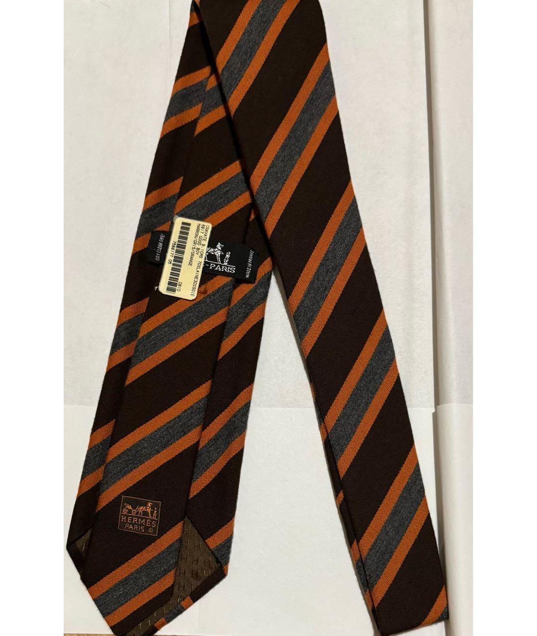 HERMES Коричневый шерстяной галстук, фото 2