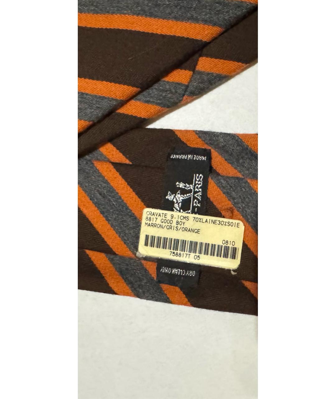 HERMES Коричневый шерстяной галстук, фото 3