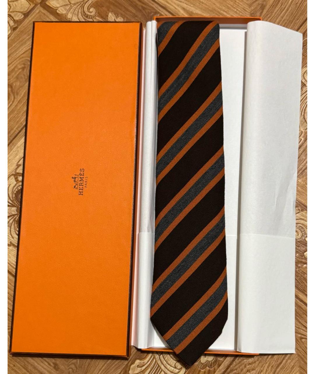 HERMES Коричневый шерстяной галстук, фото 5