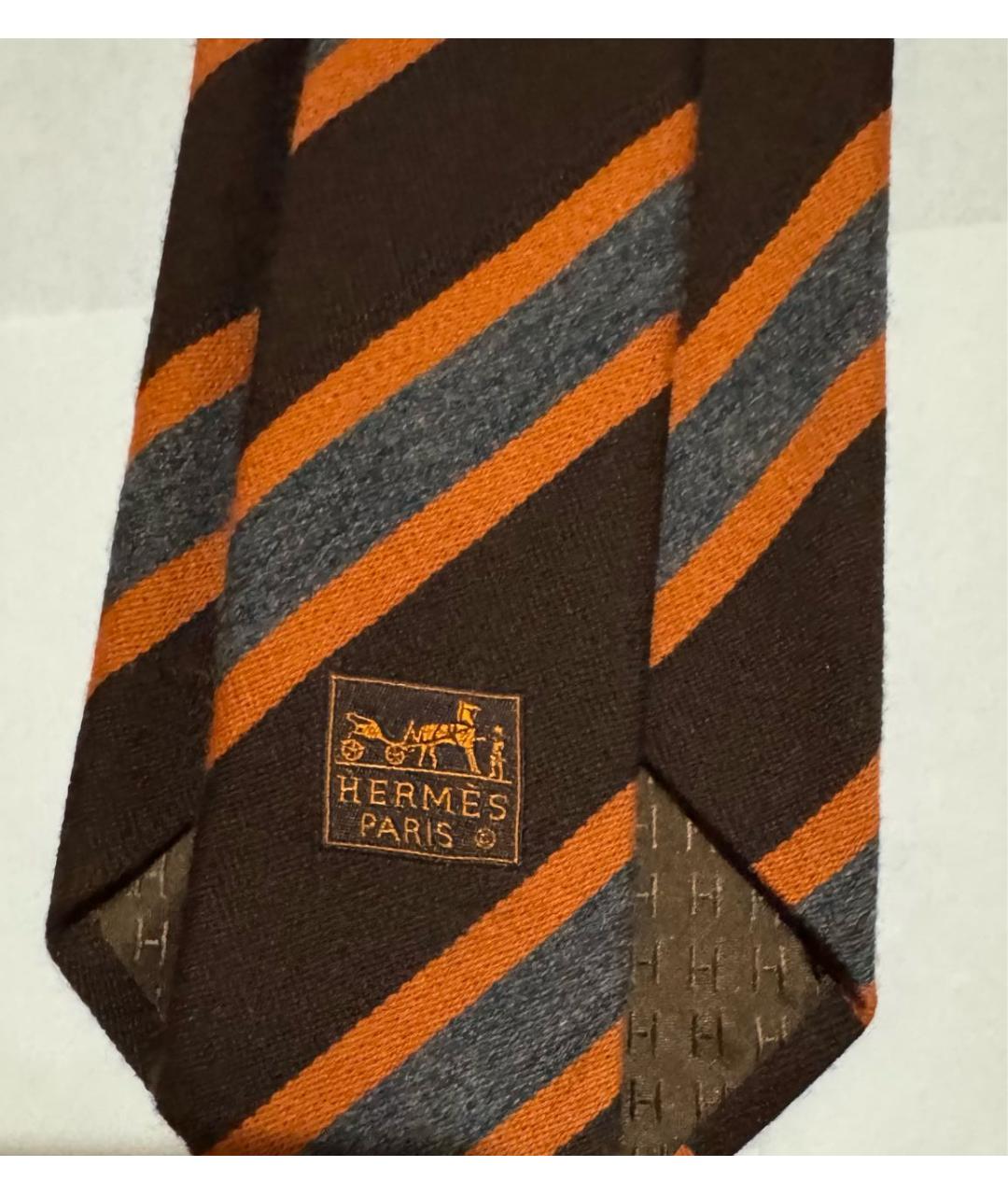 HERMES Коричневый шерстяной галстук, фото 4
