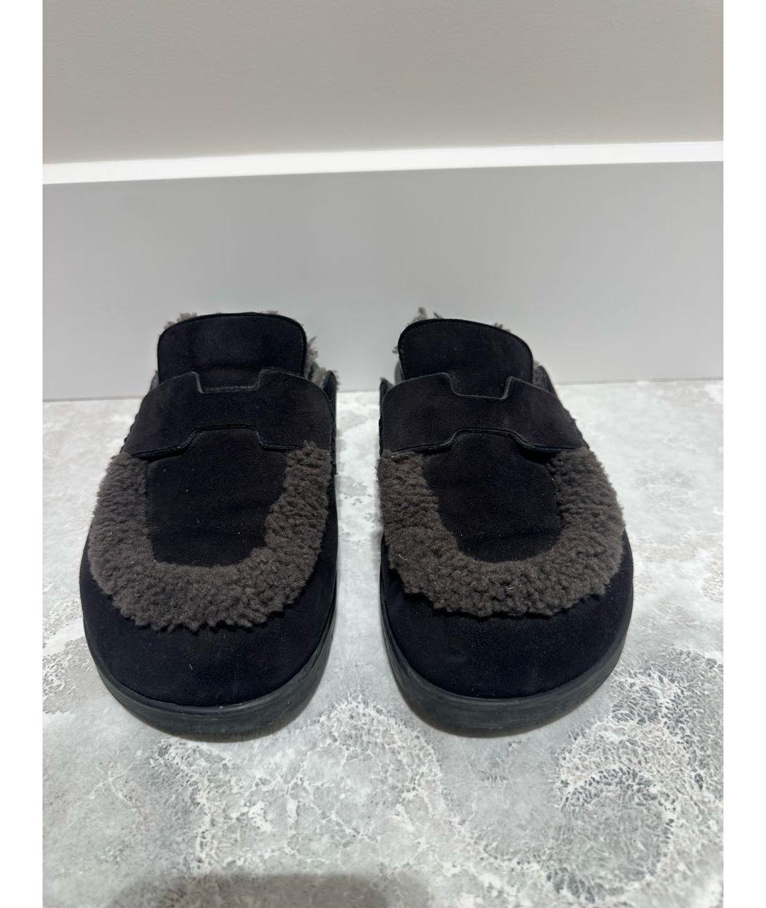 HERMES Черные замшевые мюли, фото 2