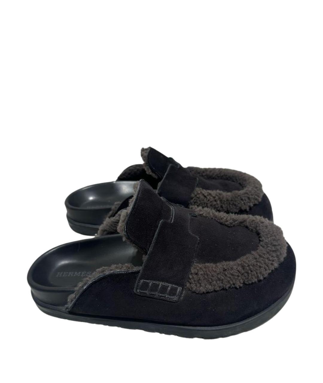 HERMES Черные замшевые мюли, фото 1