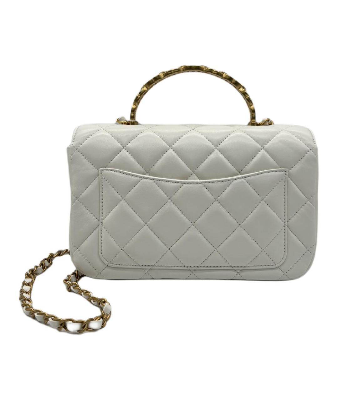 CHANEL Белая кожаная сумка с короткими ручками, фото 3