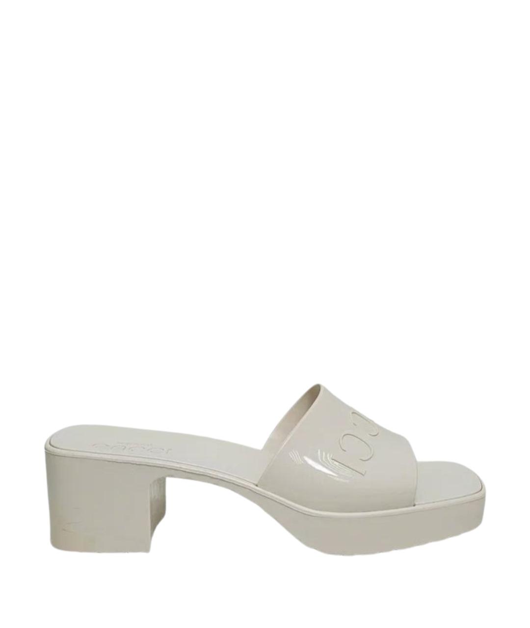 GUCCI Белые резиновые мюли, фото 1