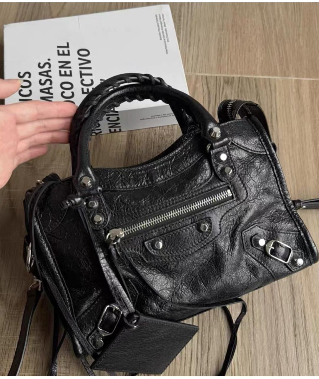 BALENCIAGA Черная кожаная сумка с короткими ручками, фото 2