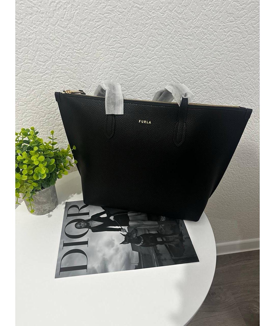 FURLA Черная кожаная сумка тоут, фото 4