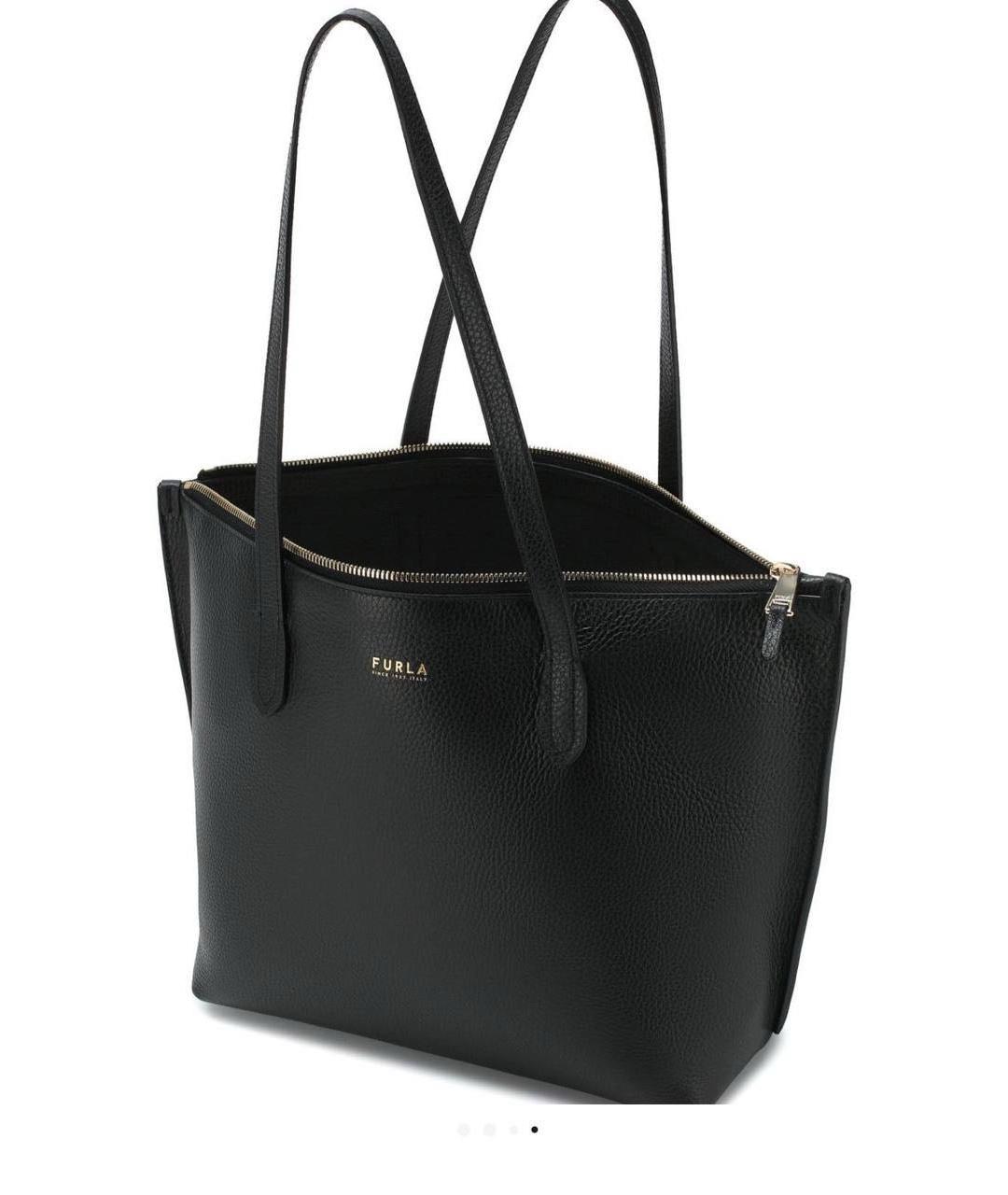 FURLA Черная кожаная сумка тоут, фото 3