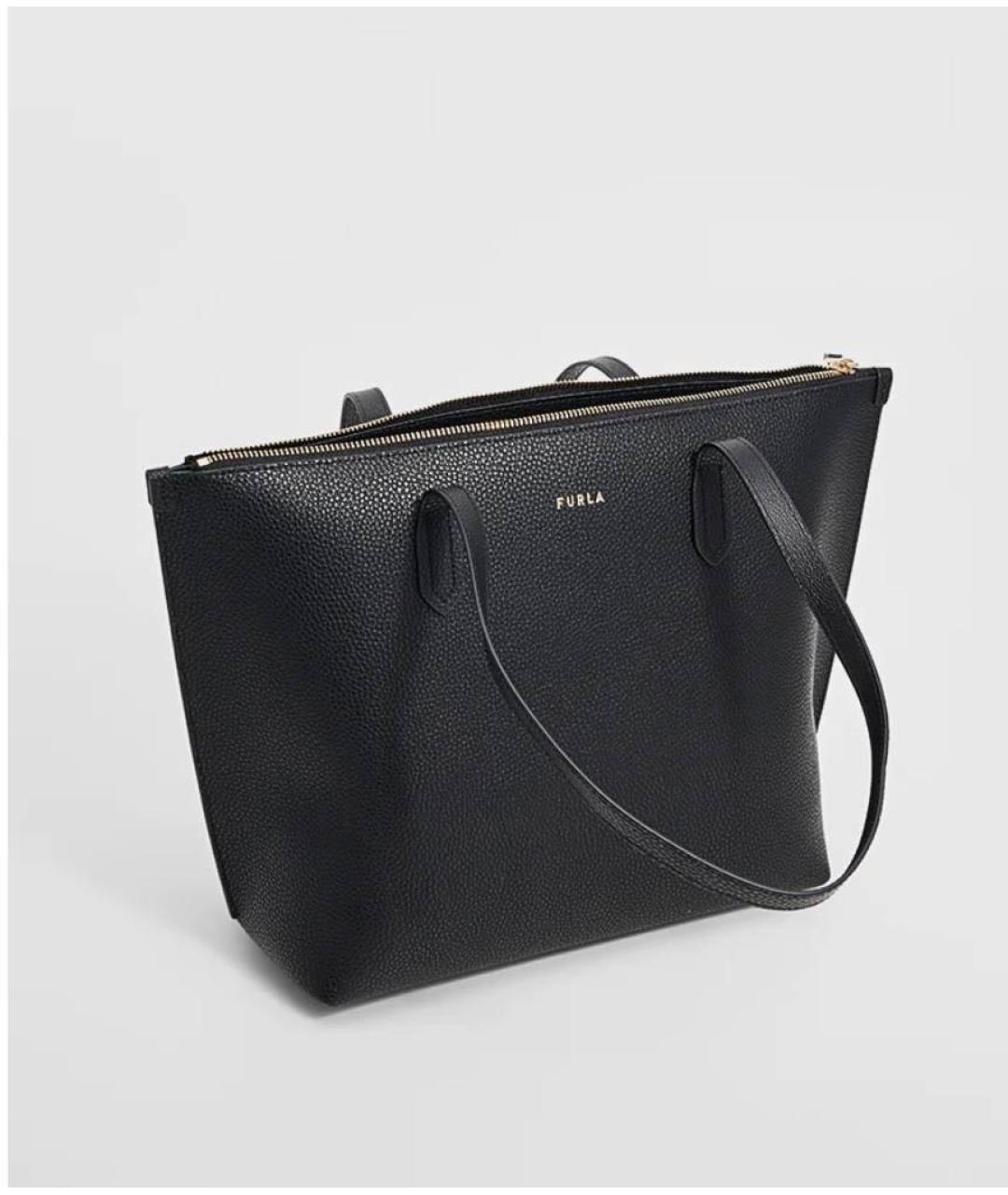 FURLA Черная кожаная сумка тоут, фото 2