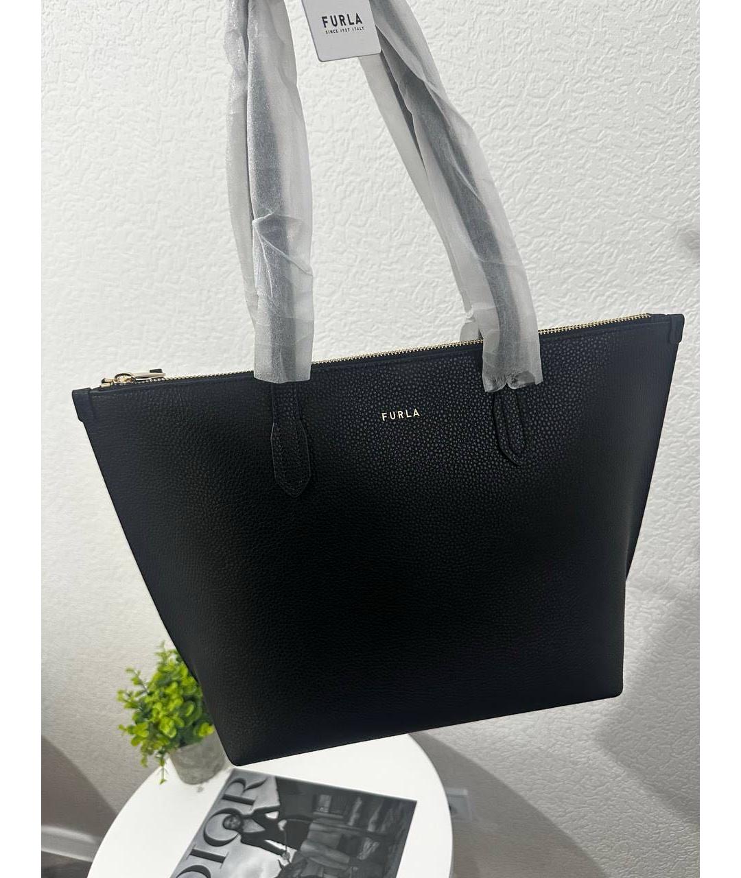 FURLA Черная кожаная сумка тоут, фото 5