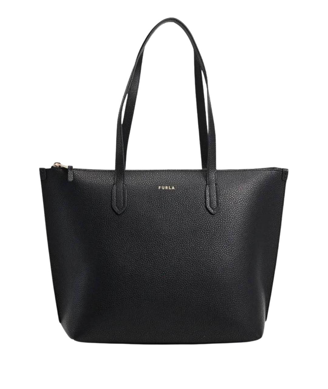 FURLA Черная кожаная сумка тоут, фото 1