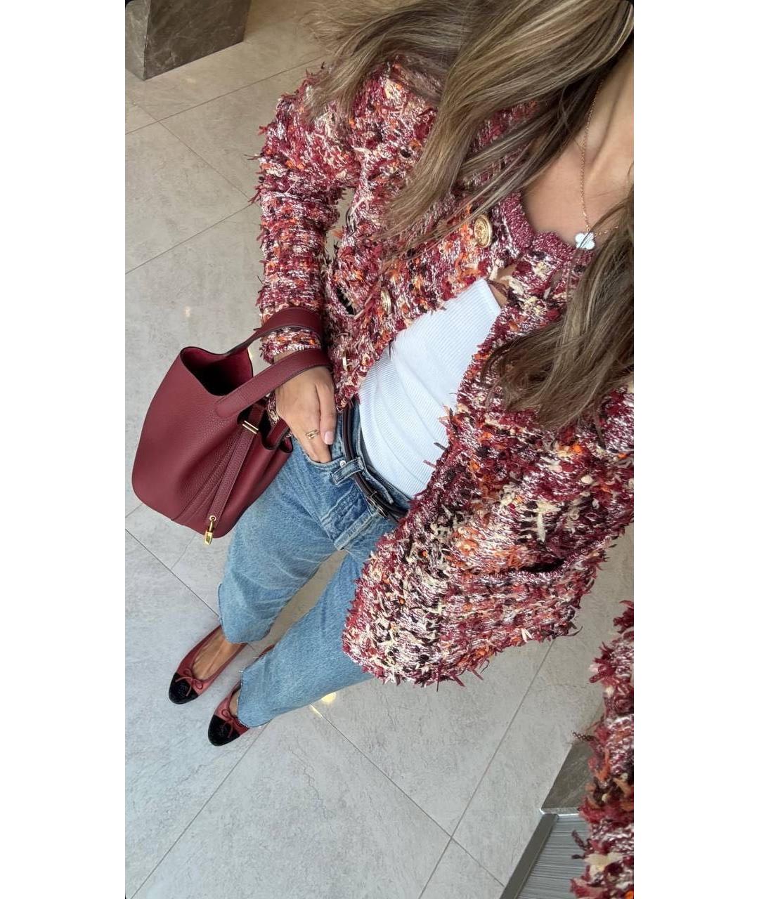 HERMES Бордовая кожаная сумка с короткими ручками, фото 3