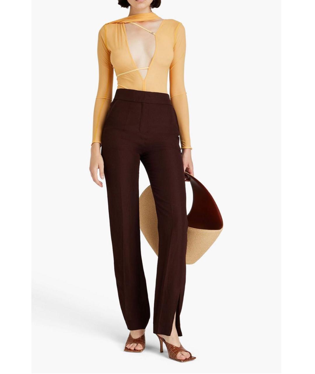 JACQUEMUS Коричневые вискозные прямые брюки, фото 2