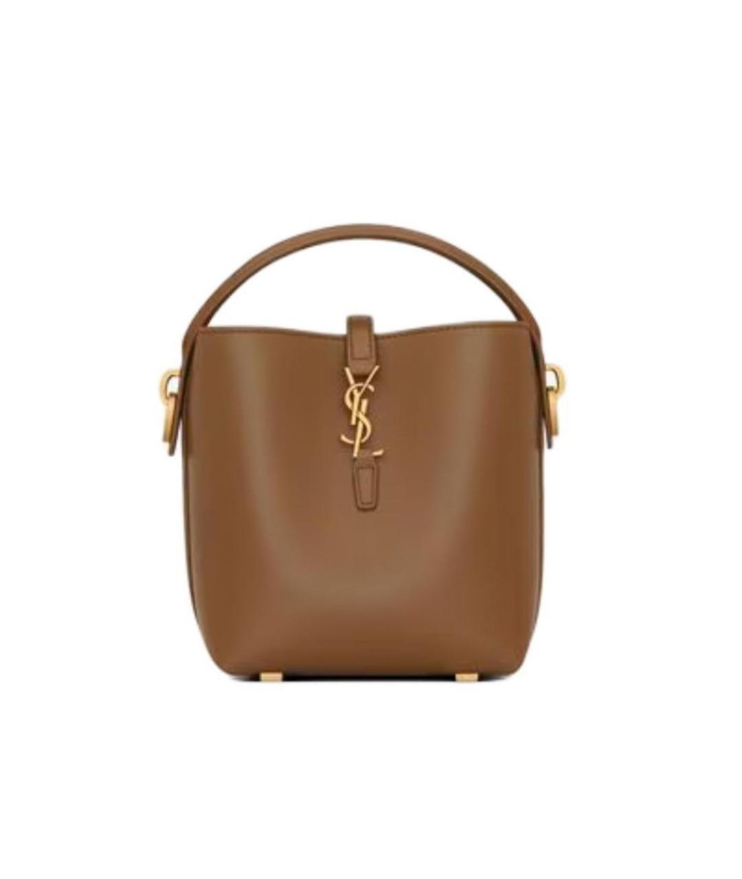 SAINT LAURENT Коричневая кожаная сумка с короткими ручками, фото 1