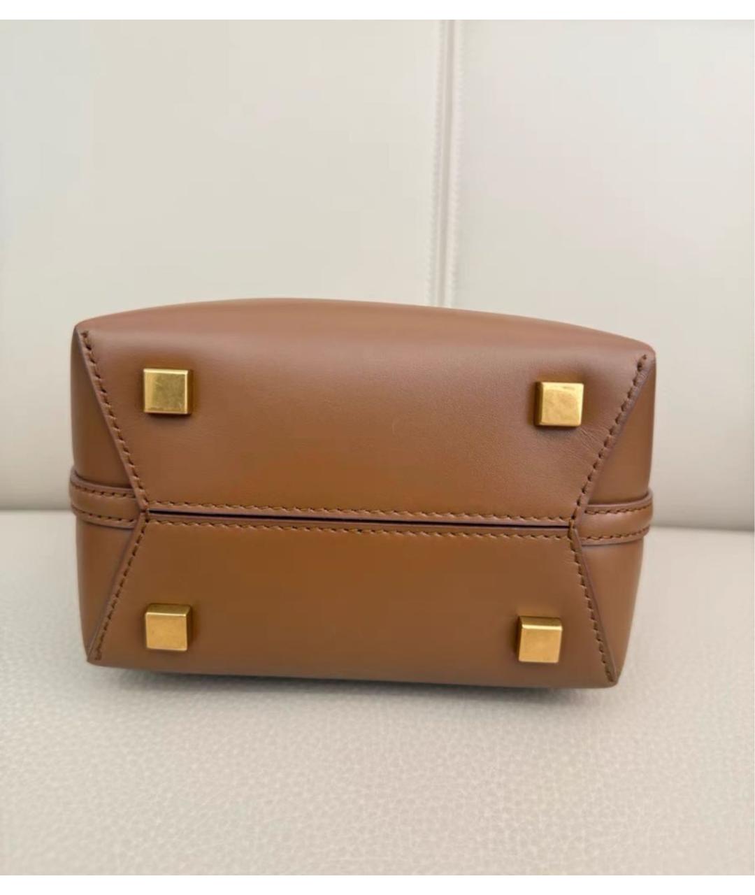 SAINT LAURENT Коричневая кожаная сумка с короткими ручками, фото 4