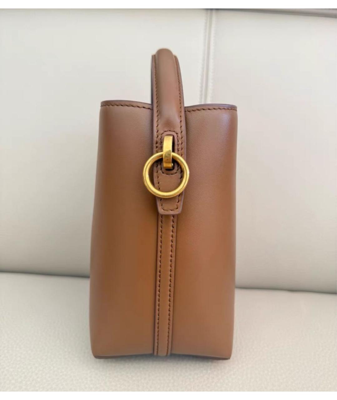 SAINT LAURENT Коричневая кожаная сумка с короткими ручками, фото 3