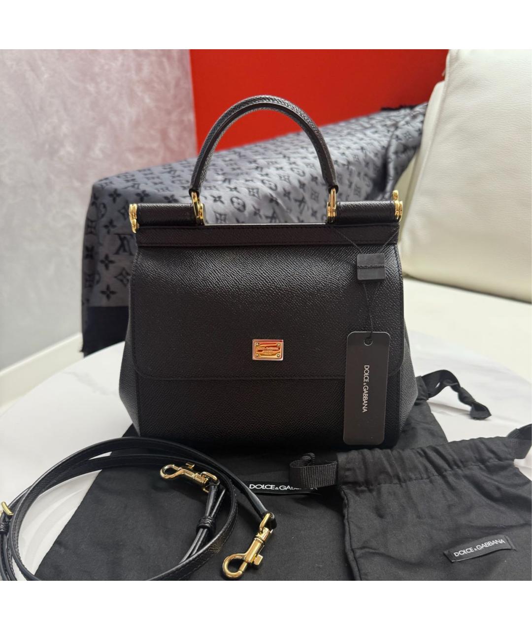 DOLCE&GABBANA Черная кожаная сумка с короткими ручками, фото 5