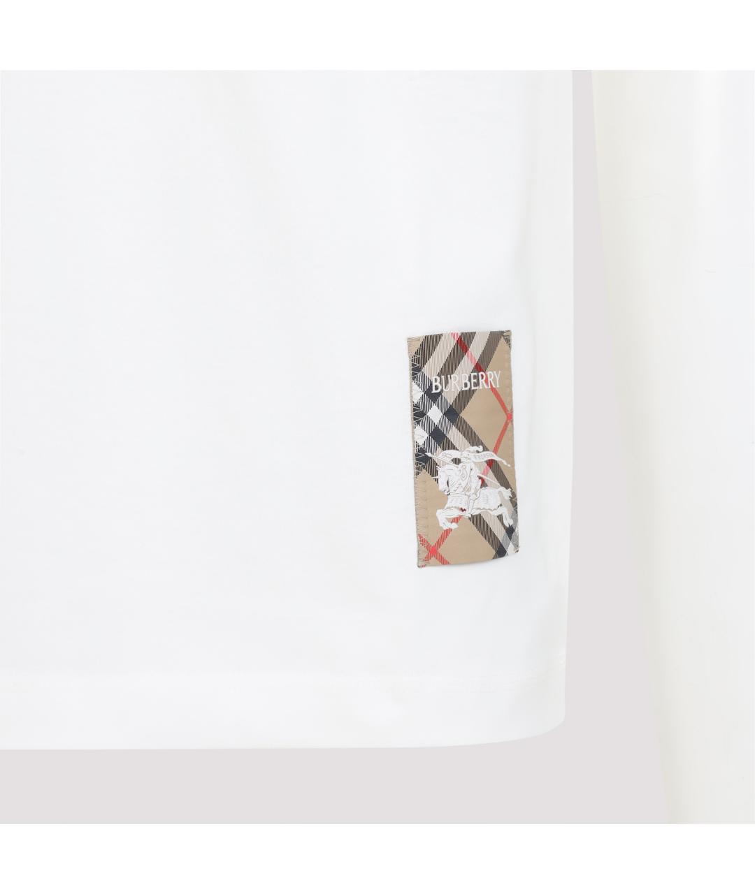 BURBERRY Белая хлопковая футболка, фото 4