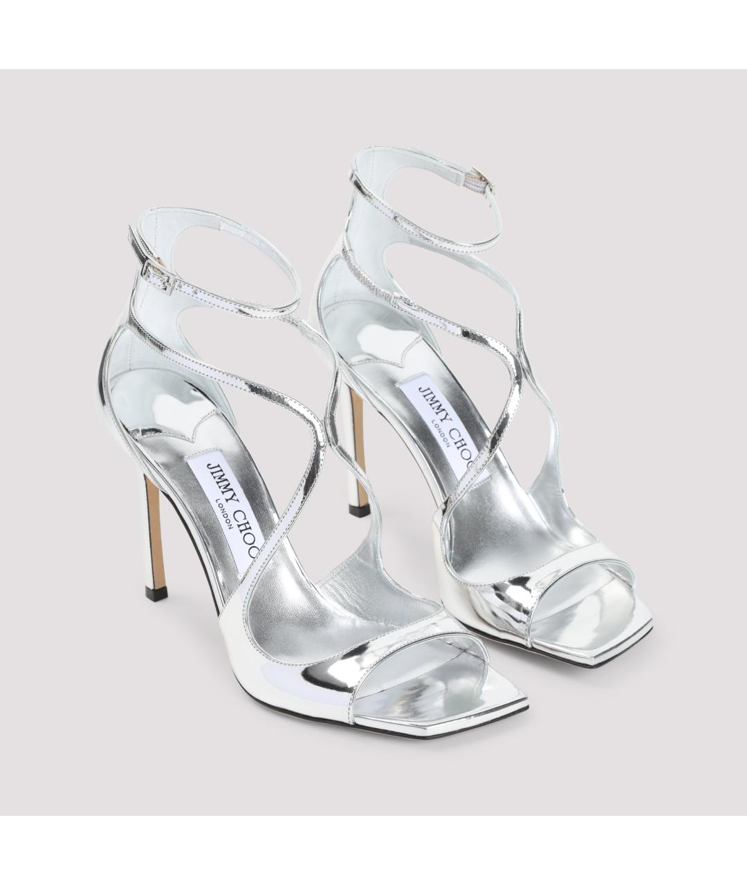 JIMMY CHOO Серебряные кожаные сандалии, фото 4