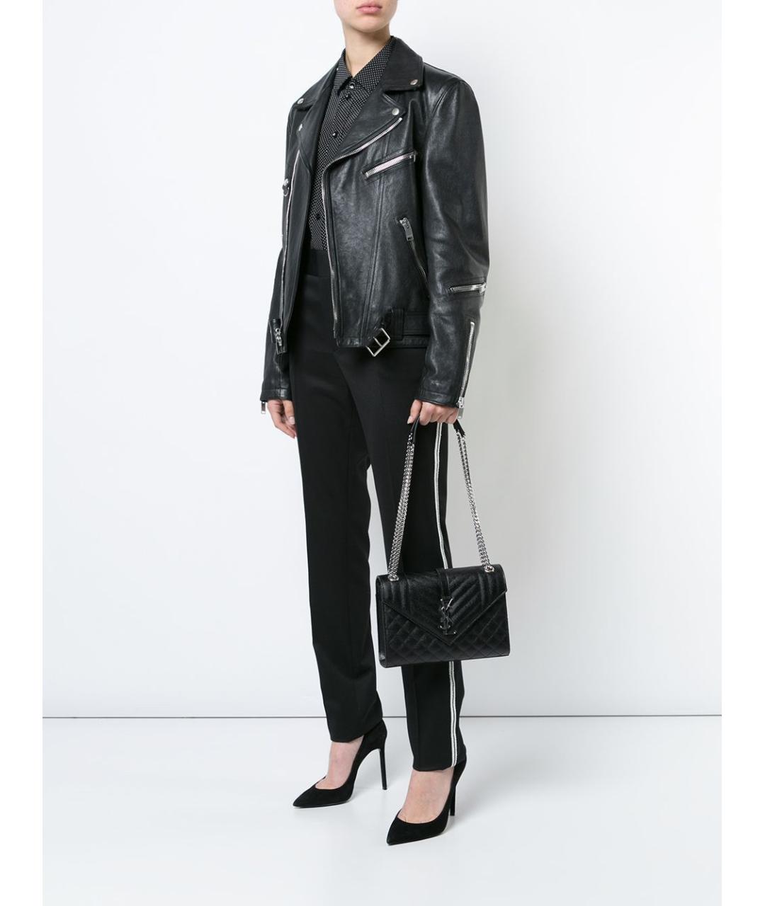 SAINT LAURENT Черная кожаная сумка через плечо, фото 2