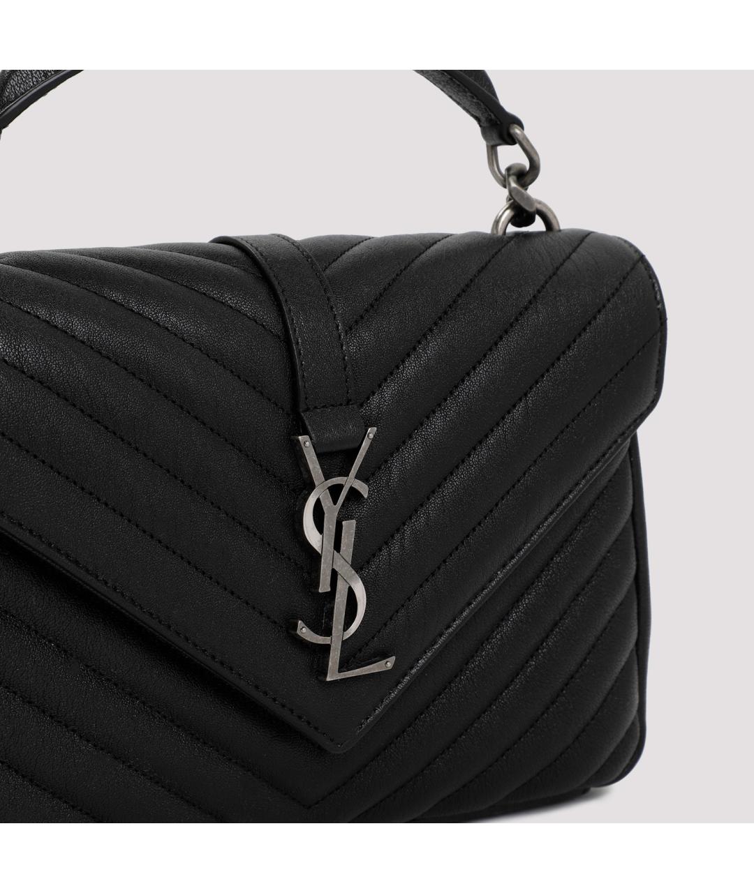 SAINT LAURENT Черная кожаная сумка с короткими ручками, фото 5