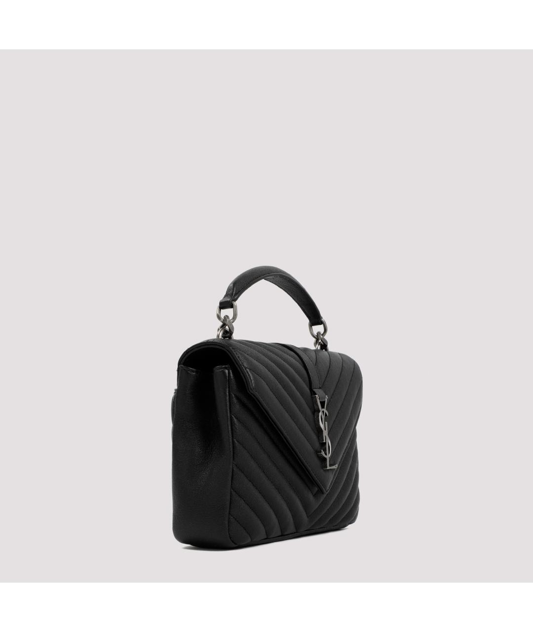 SAINT LAURENT Черная кожаная сумка с короткими ручками, фото 4