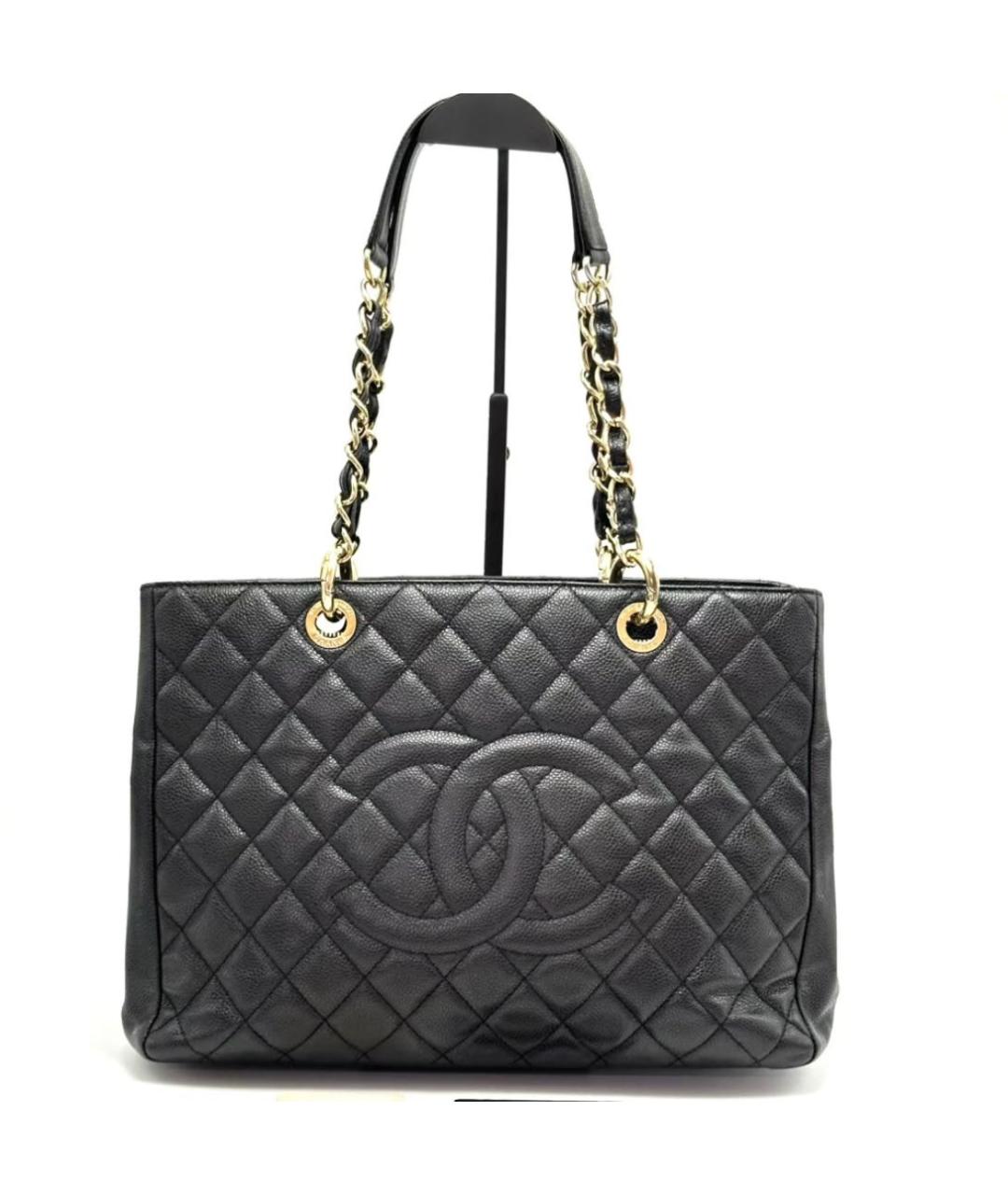 CHANEL Черная кожаная сумка тоут, фото 7