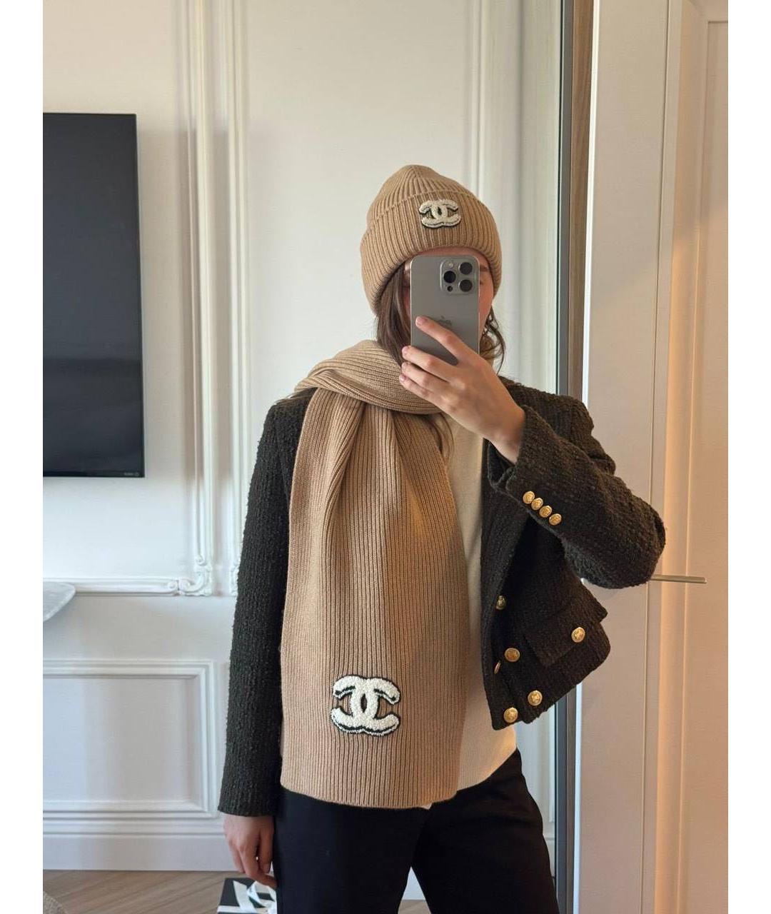 CHANEL Бежевый шарф, фото 2