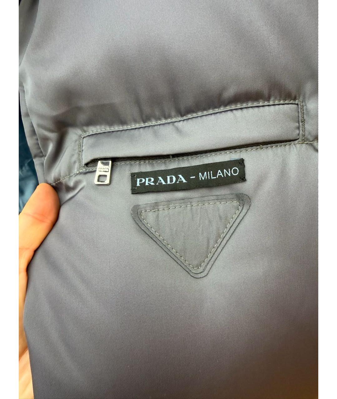 PRADA Серый полиэстеровый пуховик, фото 5