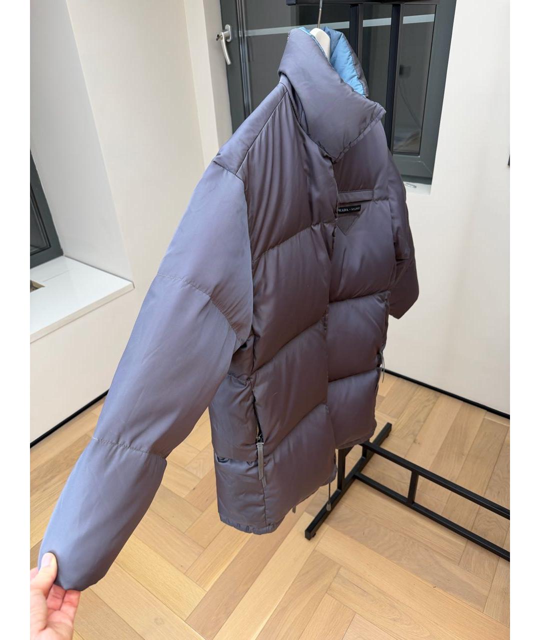PRADA Серый полиэстеровый пуховик, фото 8