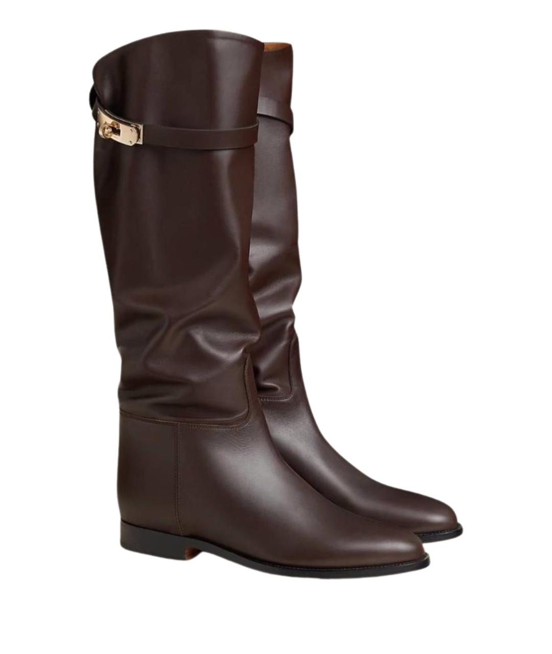 HERMES Коричневые кожаные сапоги, фото 1