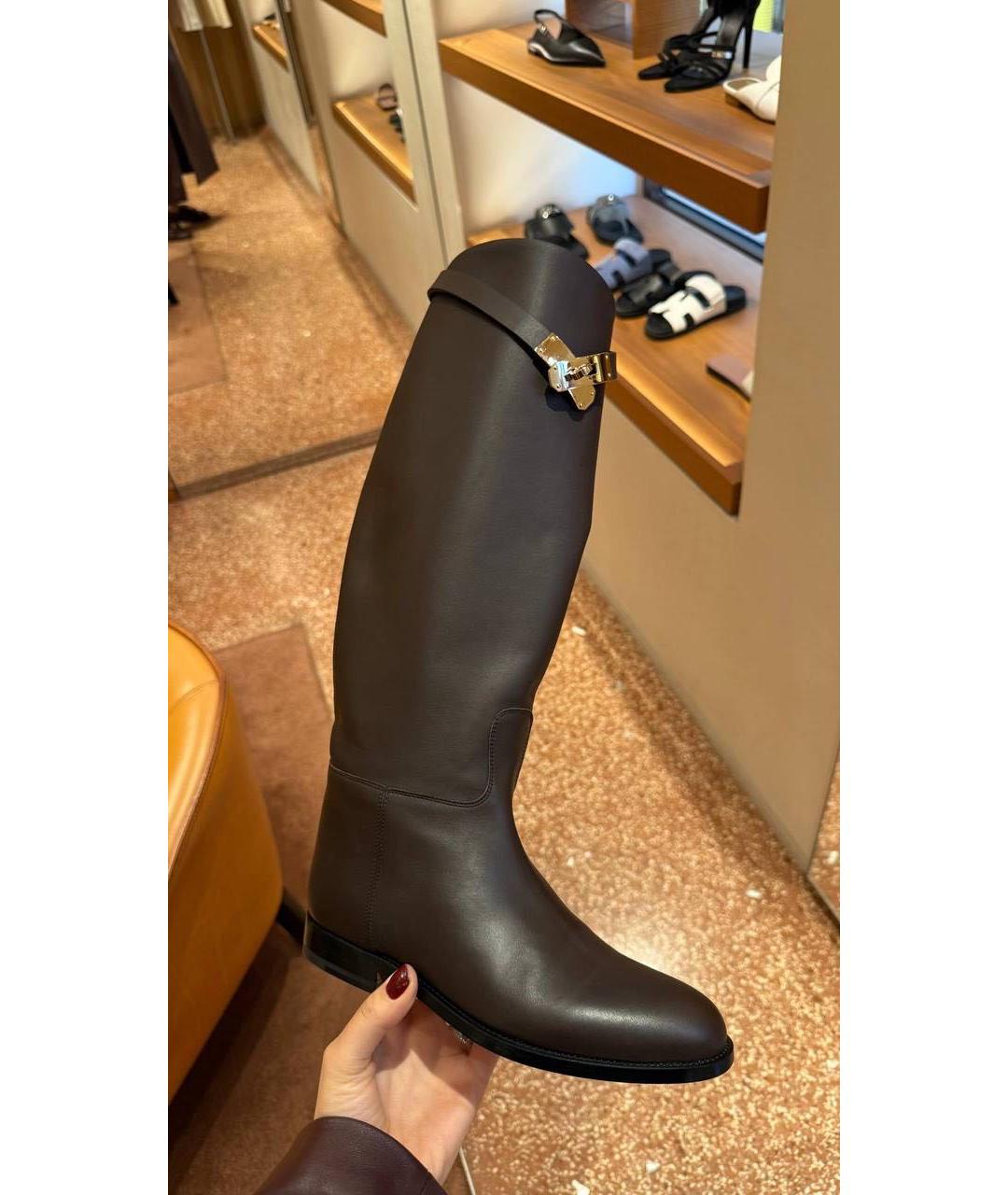 HERMES Коричневые кожаные сапоги, фото 2