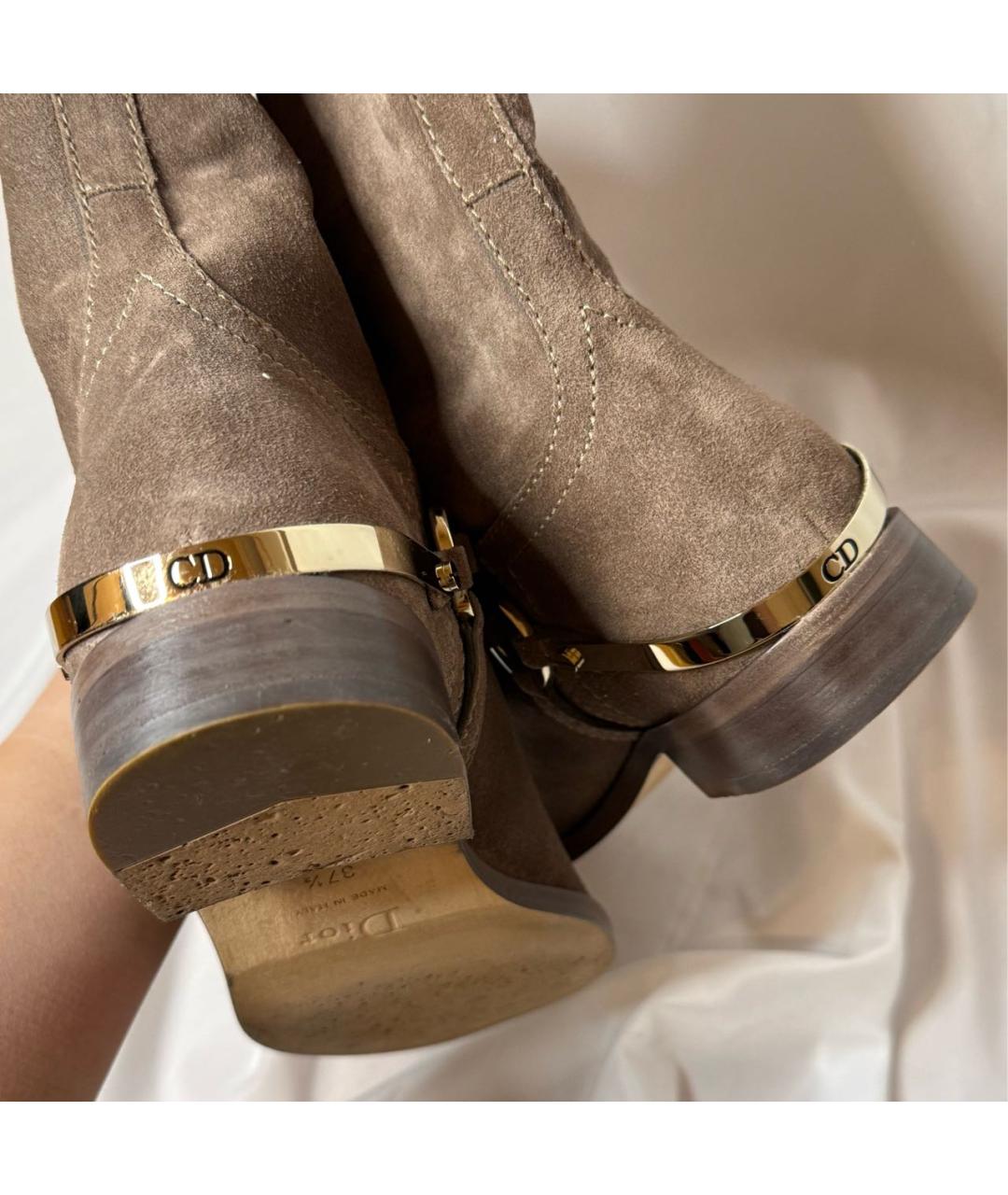 CHRISTIAN DIOR Бежевые замшевые сапоги, фото 4