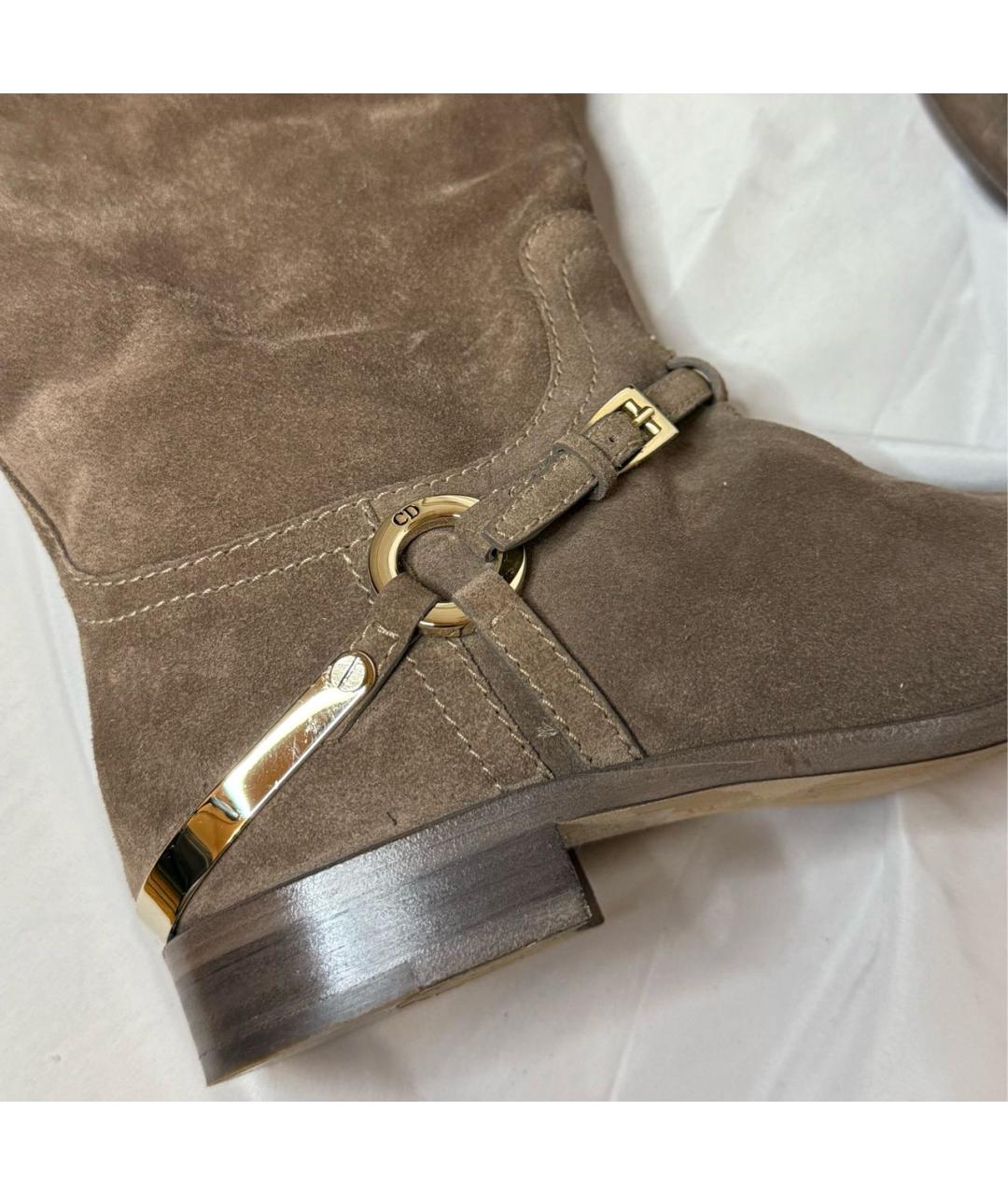 CHRISTIAN DIOR Бежевые замшевые сапоги, фото 3