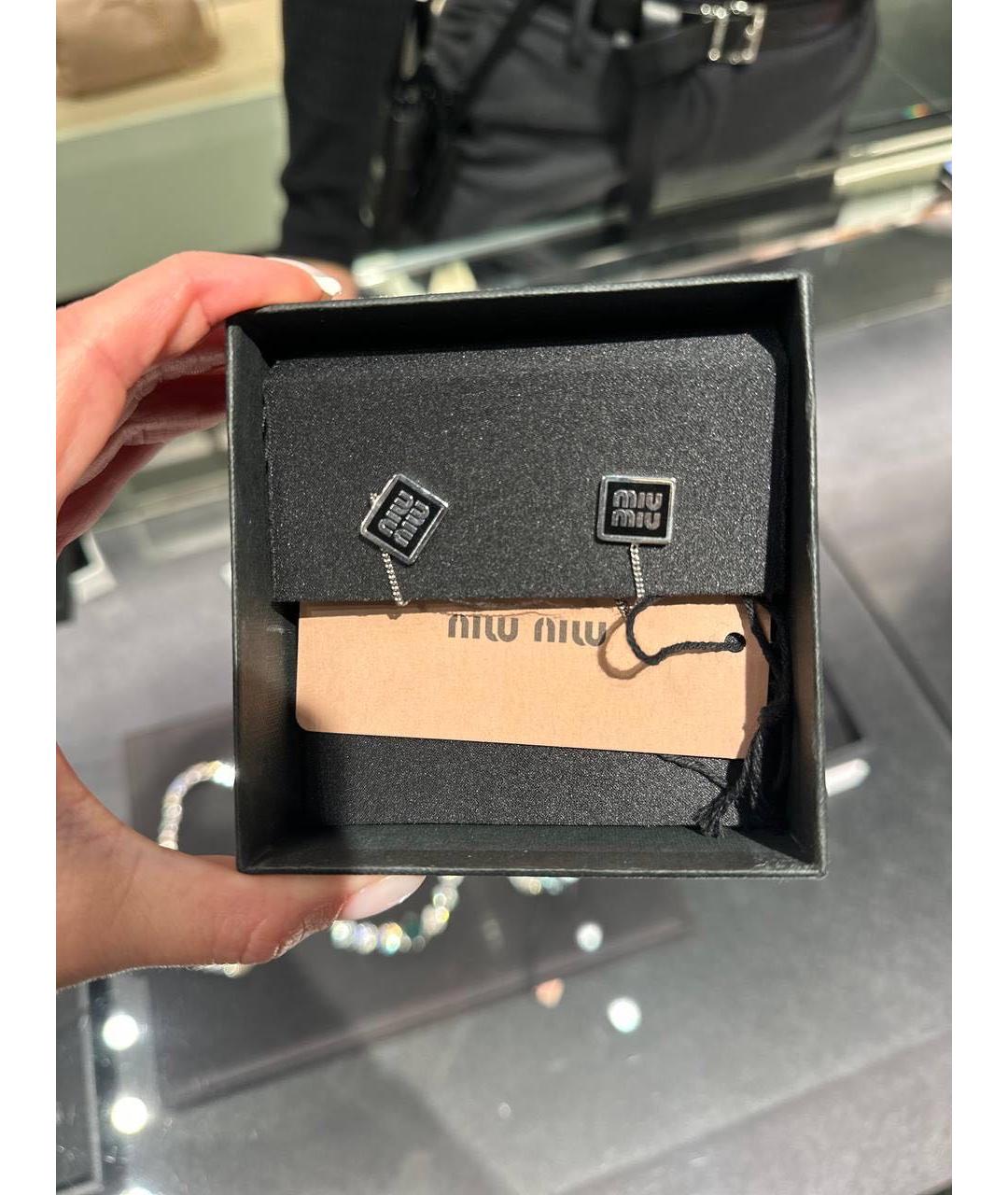 MIU MIU Черные металлические серьги, фото 4