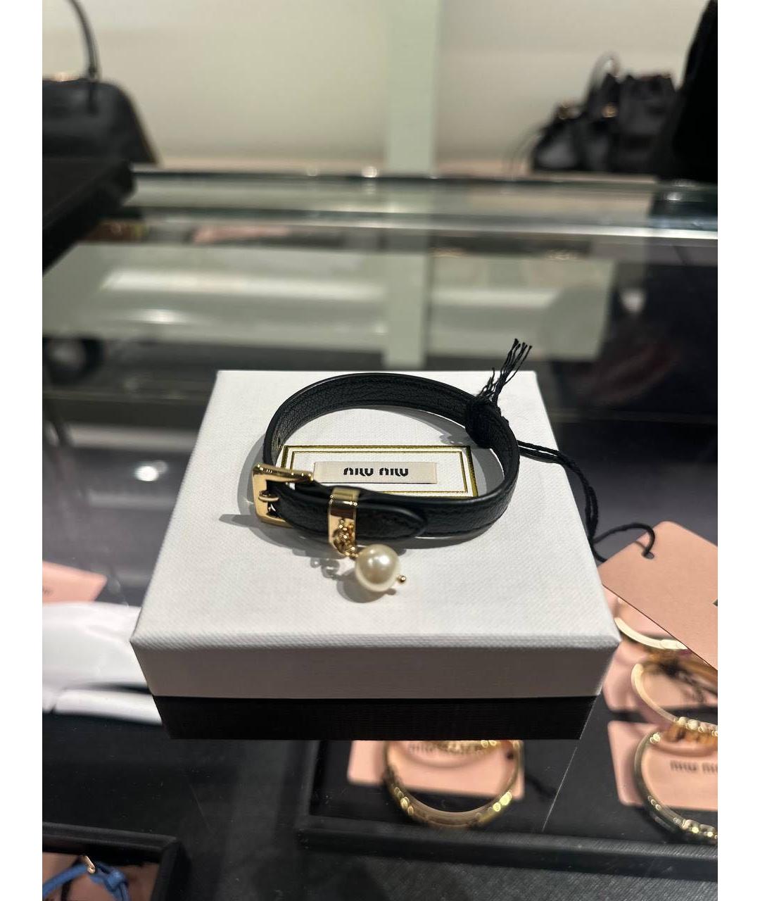 MIU MIU Черный кожаный браслет, фото 4