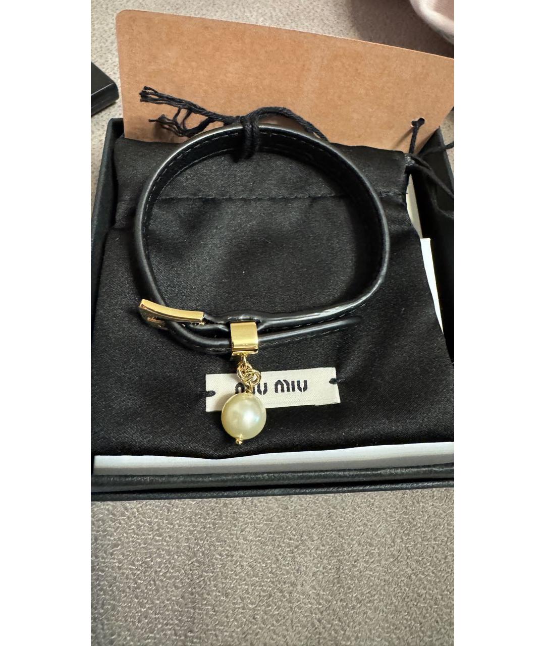 MIU MIU Черный кожаный браслет, фото 3